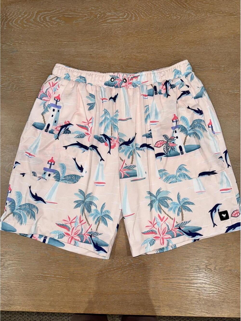 MENS Bad Birdie "Paradisio" watercolor Swim Trunks SIZE LARGE No Drawstring
